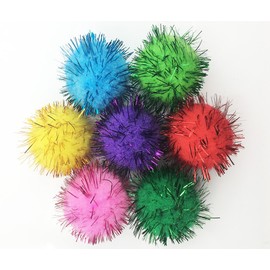 VAPKER 30 Piece Assorted Color Sparkle Balls Cat's Favorite Toy Tinsel Pom Poms Glitter