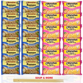Ramen Instant Noodle Soup Variety, 2 Flavors - 12 Packs Soy Sauce & 12 Packs Shrimp, 3 Ounce Single Servings Lunch/Dinner Variety