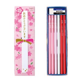Tombow MP-KW02-2B Celebration Pencils Set (10 Kakata Pencils, 2 Red Pencils, MONO Eraser), Pink