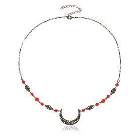 Yalice Boho Crescent Moon Head Chain Vintage Black Crystal Headband Chain Rhinestone Headpieces Witchy Forehead Chain for Women (Bronze-Red, One Size)