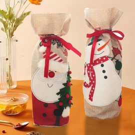 Gwindrise Christmas Wine Bags 2 Pack, Burlap Wine Bottle Gift Bags with Drawstring, Reusable Xmas Wine Covers for Holiday Party Decoration