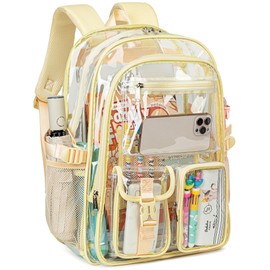 abshoo Large Clear Backpack For Girls Women School Bookbag Heavy Duty Transparent Backpack (Light Yellow)