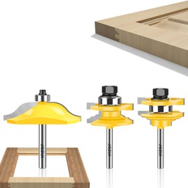 JGZUI 3 PCS 1/4" Shank Raised Panel Cabinet Door Making Router Bits, Cabinet Door Router Bit Set, Tongue and Groove Router Bit Set, Cabinet Making Tools (Tenon Cutter Diameter: 1-5/8")