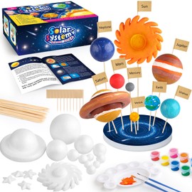 wookidel 64 PCS Solar System Project Kit, Solar System Model Kit with 13 Mix Foam Balls, Solar System Toys for Kids 3-5, Learn Planets Science Kit School Project Supplies of Bamboo Sticks, Flags, Brushes