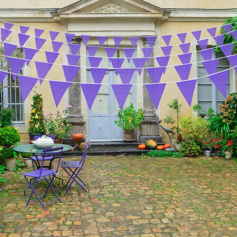 Topeedy 40m-80pcs Purple Bunting Banner, 131.2ft Purple Outdoor Waterproof Triangle