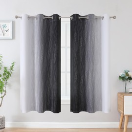 VEHEDE Black and White Gradient Curtains Living Room Thermal Curtain Against Cold Set of 2 Curtains Bedroom with Eyelets Blackout Curtains Opaque Ombre Short Window Kitchen H 114 x W 107 cm