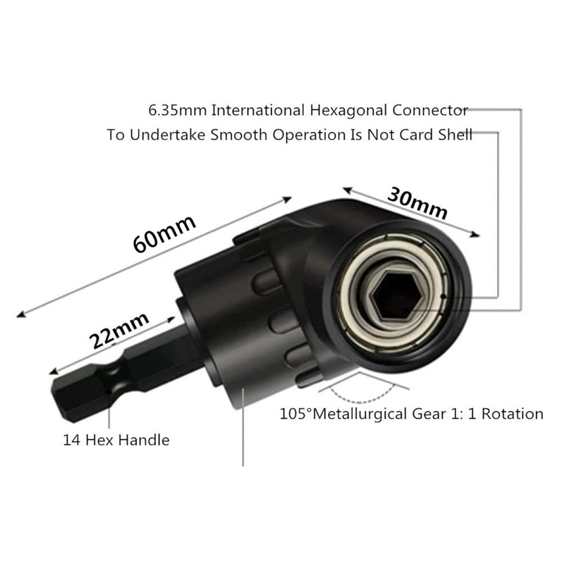 105° Angle Wrench, Cordless Screwdriver Angle Attachment with 1/4 Inch