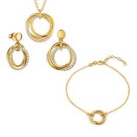 LILLY MARIE Women's Silver Jewellery Set Silver Gold Plated Infinity Pendant Length Adjustable Gift Box Small Gifts for Women, Silver