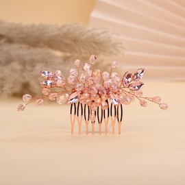 Peineta para el cabello delicada y sencilla con diamantes de imitación, color rosa dorado, para novia, boda, lujosa, con cristales brillantes, accesorios para el cabello para mujeres y niñas (rosa)