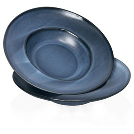 jinsongdafa Pasta Plates with Rim 14 oz, Soup Bowl Pasta Bowl Set of 2, Shallow Bowl Plate, Ceramic Wide Rimmed Soup Bowl, Best choice for high-end restaurants, hotels, and foodies,11 Inch Blue