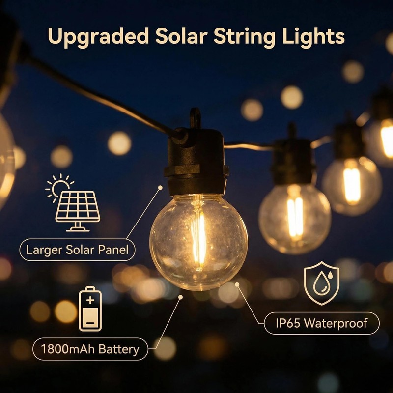 Solar String Lights Outdoor Waterproof, 21FT G50 LED Shatterproof Bulbs