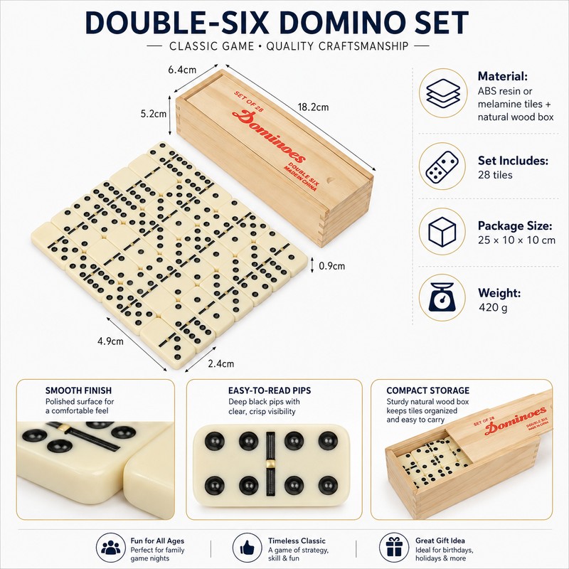 Double 6 Dominoes Set for Family Game Night – 28-Tile