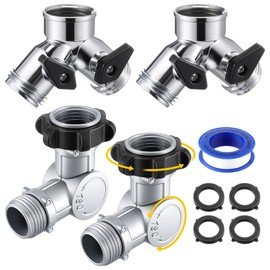 2 Pack 2-in-1 Garden Hose Splitter 2 Way Heavy Duty and 180° & 360° Metal Swivel Connector, Y Connector Garden Hose Adapter Kit with Extra Washers & Tape for Outdoor Faucet Accessories