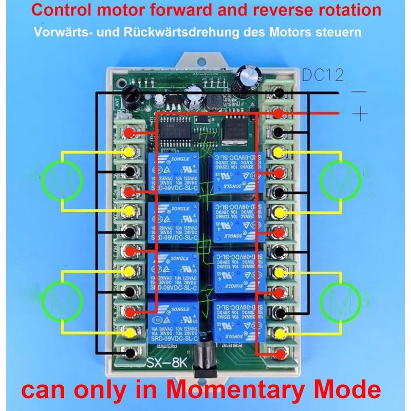 Wireless Multifunction Remote Electric Switch Motors 12V DC 8 Control