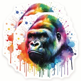 Gorilla Stickers - Rainbow Ape Art - Colorful Animal Decals - 2 Pack - 5" Wide Design - Adheres to Laptops, Tumblers, and More – Made in The USA - AQS1407