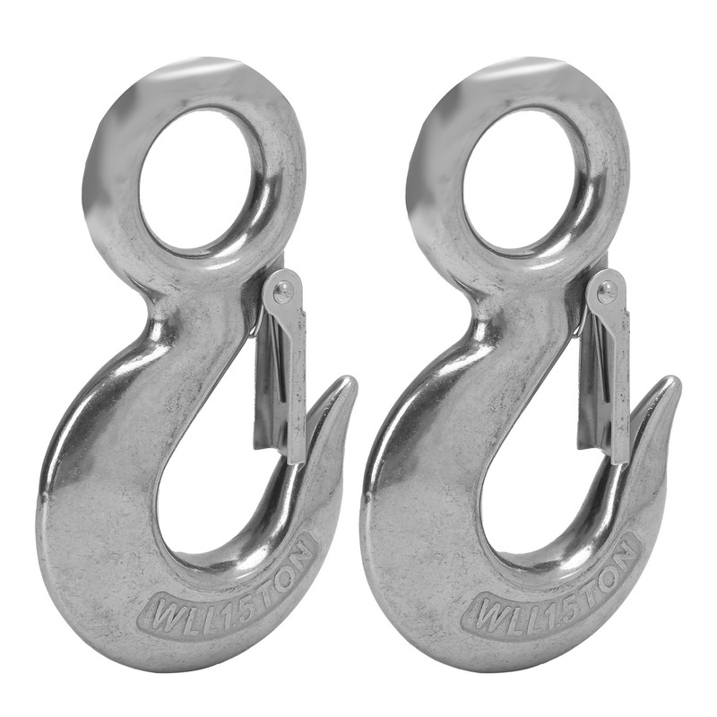 2pcs 1.5 Tons Eye Slip Hook with Safety Latch Stainless