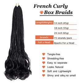 French Curly Braiding Hair 8 Pack Loose Wavy Spiral Curl Braids Crochet Hair Deep Wave Hair Extensions Pre Stretched Bouncy Braiding Hair for Women (1B, 14inch (8 Packs))