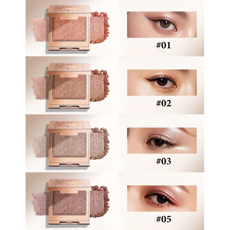Erinde Single Glitter Eyeshadow, Highly Pigmented and Long-Lasting Eyeshadow, Soft