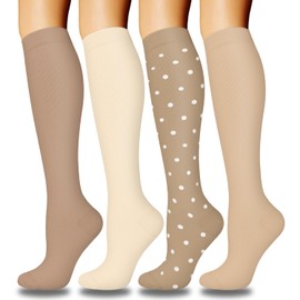 ACTINPUT 4 Pairs of Compression Socks for Men and Women, Colourful Support Stockings, Compression Socks for Sports, Flight, Running, Travel, Cycling, Nurse, 4104 - Brown, S - M