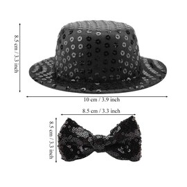 Duokon Fashion Birthday Party Pet Dog Cat Black Sequin Hat Cap Bow Tie Set Pet Supplies Adjustable Pompoms Topper