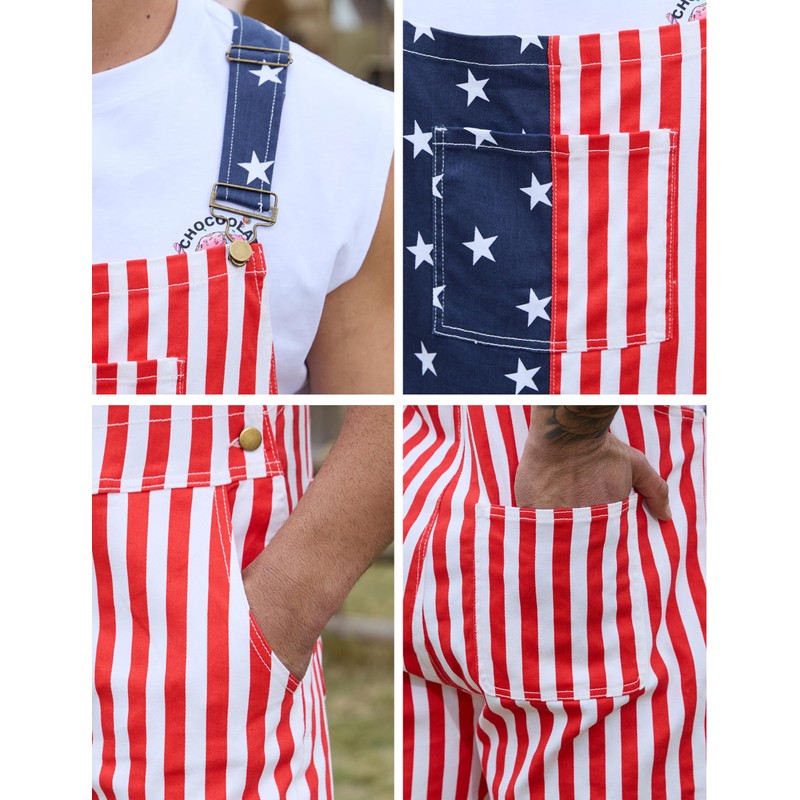 Bindefon American Flag Overalls Men,4th of July Cape,USA Sunglasses,Patriotic Socks,4