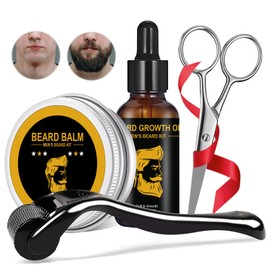 Beard Growth Set, Beard Care Set for Men with Beard Roller 0.25 mm, 30 ml Beard Oil for Men, 60 g Beard Balm Beard Scissors, Suitable for Promoting Beard Growth, Beard Regrowth