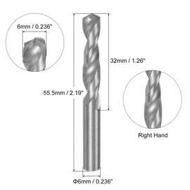 sourcing map Solid Carbide Drill Bit, 6mm (0.236") YG6X/C3 Micro-Grain Tungsten Carbide Short Twist Drill Bits Straight Shank for Drilling Stainless Steel Aluminum Metal Plastic