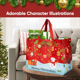 ASAB Christmas Bags For Gifts with Carrying Strap Handles Santa Colourful Designs Non Woven Fabric Reusable Gift Tote Bags for Christmas Holiday Presents Shopping Party (12 Pack - 6 Assorted Designs)