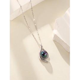 Black Pearl Necklace 925 Sterling Silver Tahitian Black Pearl Jewelry Birthday Present Gifts for Women Mother Wife