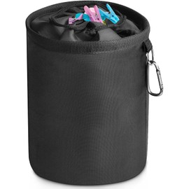 Gebrazy Clothes Peg Bag Hanging - Large Clothes Peg Bag with Cord Closure, Oxford 600D Waterproof and Weatherproof, Clothes Peg Bag for Indoor and Outdoor Use, 28 x 20 cm, black