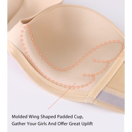 HACI Women's Anti-Slip Strapless Bra Wirefree Lift Support Push Up(Beige,36D)