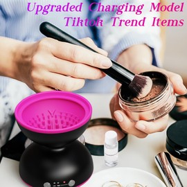Electric Makeup Brush Cleaner Machine, Two Gears Speed and Dehydration Function, Travel Portable Automatic USB Brushes Cleaner Cleanser Machine for All Size Makeup Brush Set with 5V/2A Adapter (White)