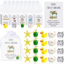 Fumete 100 Set Employee Appreciation Gifts Bulk for Coworkers Thank You Staff Gift Animal Pun Inspirational Note Cards Funny Resin Ducks Stars Whales Turtles Owls Office Gifts Pocket Favors