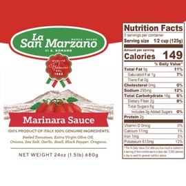 La San Marzano Marinara Sauce, 24 oz, Pasta Sauce Made in Italy, All Purpose Tomato Premium Quality, All Natural, Mediterranean Diet, Non GMO, Vegan, Gluten Free