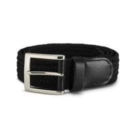 Streeze 35mm Wide Stretch Belt - Braided Elastic Woven Belt with Silver Buckle Ideal for Jeans (Small 27" - 31", Black)