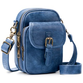 Small Crossbody Cell Phone Purse for Women Vintage Mini Crossbody Bag with Card Slots, Vegan Leather Phone Wallet Pouch (Denim Blue)