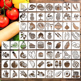 64 plantillas de frutas para pintar, plantillas reutilizables de verduras, plantillas de dibujo, pintura artística en lona de pared de madera, plantilla de plástico Fru y Veg para bricolaje tela roca