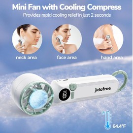 Portable Handheld Turbo Fan with Ice Cooler, Noiseless airflow, Rechargeable, 1-100 Adjustable Speed, Foldable, Hook, Lanyard. Powerful Cooling Personal Mini Fan for Outdoor, Travel, Commute, Gifts