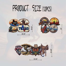 Texas Desert - Parches para planchar en el sombrero, 12 parches bordados clásico de vaquero occidental/sábanas para coser con calcomanía de prensa de calor para sombreros, mochilas