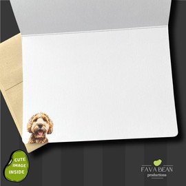 Fava Bean Productions Goldendoodle Card for All Occasions, Doodle Card Lying Down Pose (1 Premium Card, 5x7 inches, Blank Inside) Card with Dogs, Card with Golden Doodle, Goldendoodle Gifts - 383
