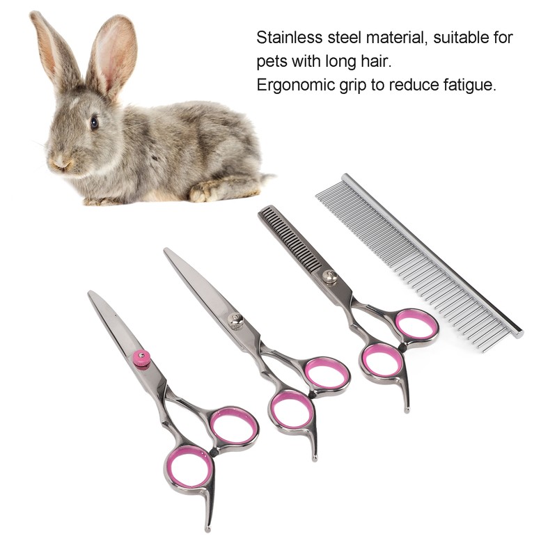 Pet Rabbit Grooming Scissors Stainless Steel Round Tip 4 in