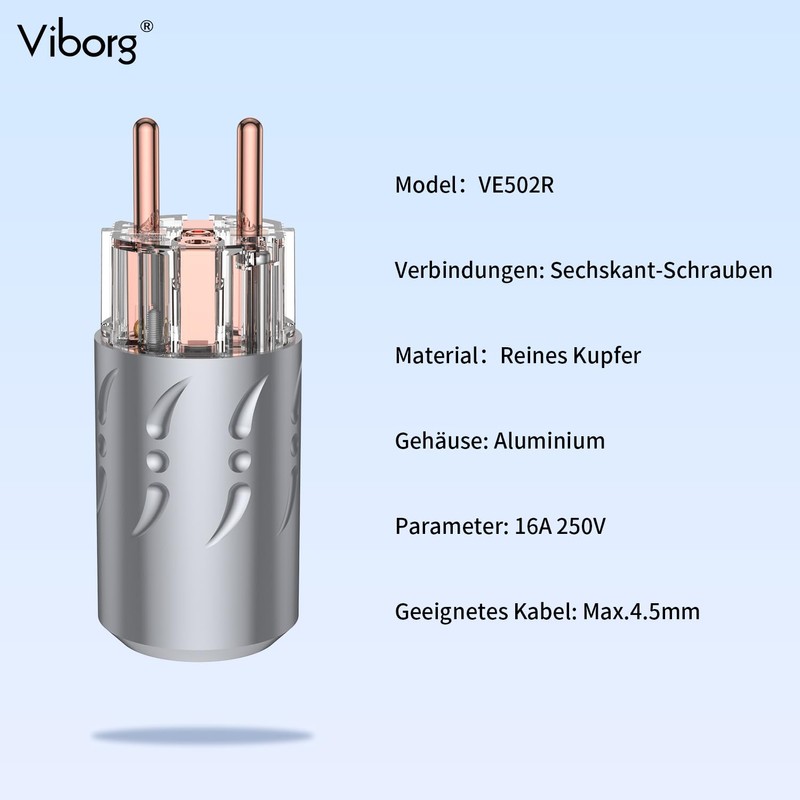 Viborg 1x High End HiFi Schuko Plug Power Plug to