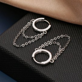 Liaya Chain Earrings for Women Teen Girls, 14K Gold Small Flower, Cross, Black Bar Dangle Chain Huggie Hoop Hypoallergenic Earrings Jewelry Gifts (Silver)