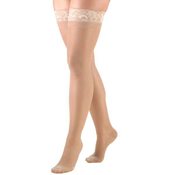 Truform Sheer Compression Stockings, 15-20 mmHg, Women's Thigh High Length, 20 Denier, Nude, Large