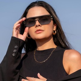 Dollger Rimless Y2k Sunglasses for Women, Rectangle Y2k Glasses Candy Color, Sunglasses Trendy Square for Frameless Eyewear, Cool Sun glasses(Black)