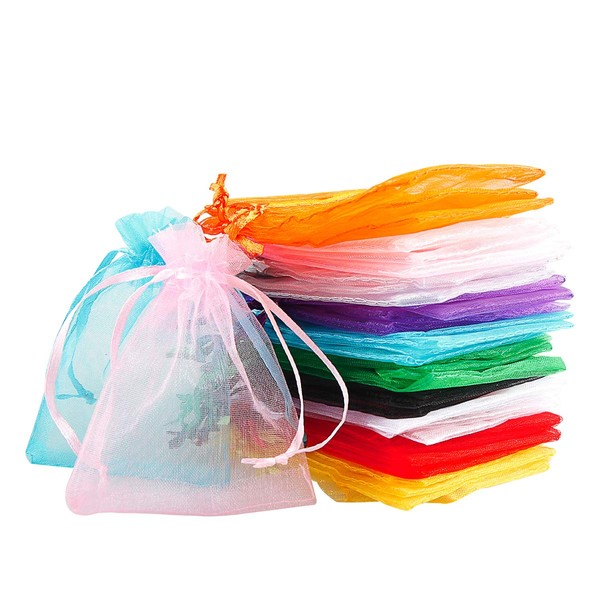 DoGeek 60PCS 3.5" X 2.8" Mix Color Organza Gift Bags Jewelry Pouches Sheer Drawstring Pouches, Mesh Organza Favour Bags for Wedding Birthday Party small business (Multicolor, 3.5 x 2.8Inches)