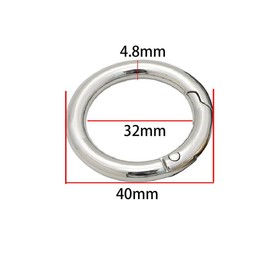 10 Pcs Spring O Rings, 40 mm Round Carabiner Snap, Zinc Alloy Buckle O Clips for DIY, Keyrings, Bags, Camping, Silver