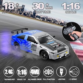 YUZ Remote Control Car Drift RC Car 1:16 Scale 2.4GHz Rechargeable Batterie Drifting Tires RC Car 18KM/H High Speed Racing with LED Lights Spray Racing Toy Car for Adults Boys Kids Gift