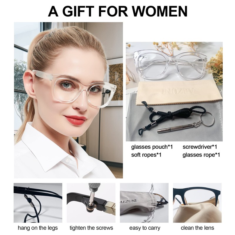 AEZUNI Oversized Bifocal Reading Glasses Women Big Frame Blue Light