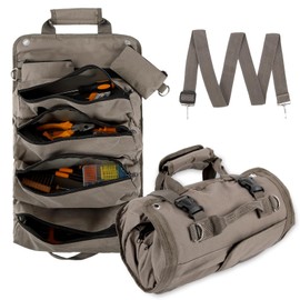 Tool Organizer Bag Foldable Roll Up Heavy Duty with 2 Detachable Pockets Tool Bag Gift for Dad Men Birthday Father's Day Gray